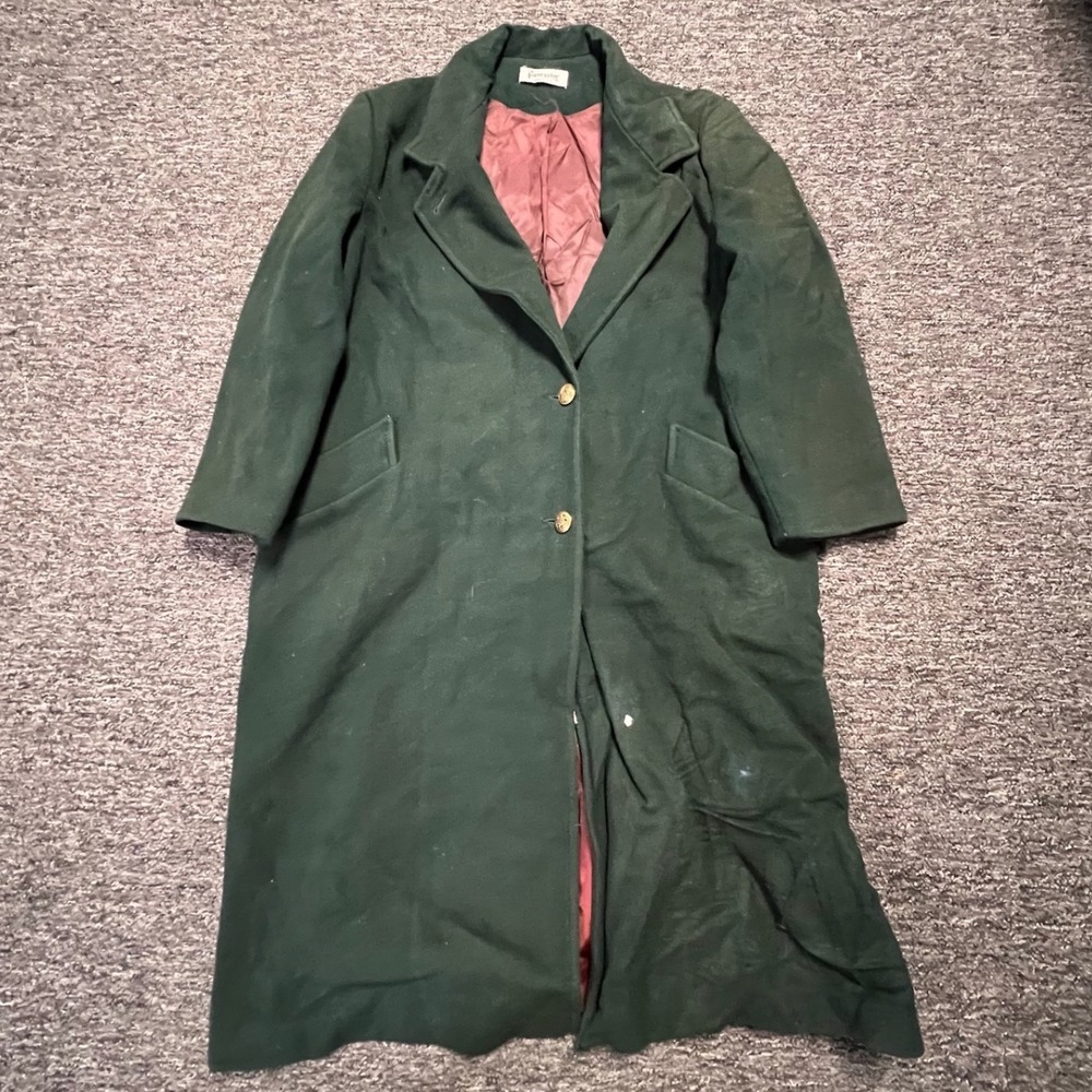 Forecaster of Boston Wool Coat Women 13/14 Green Long Trench Vintage Made in USA
